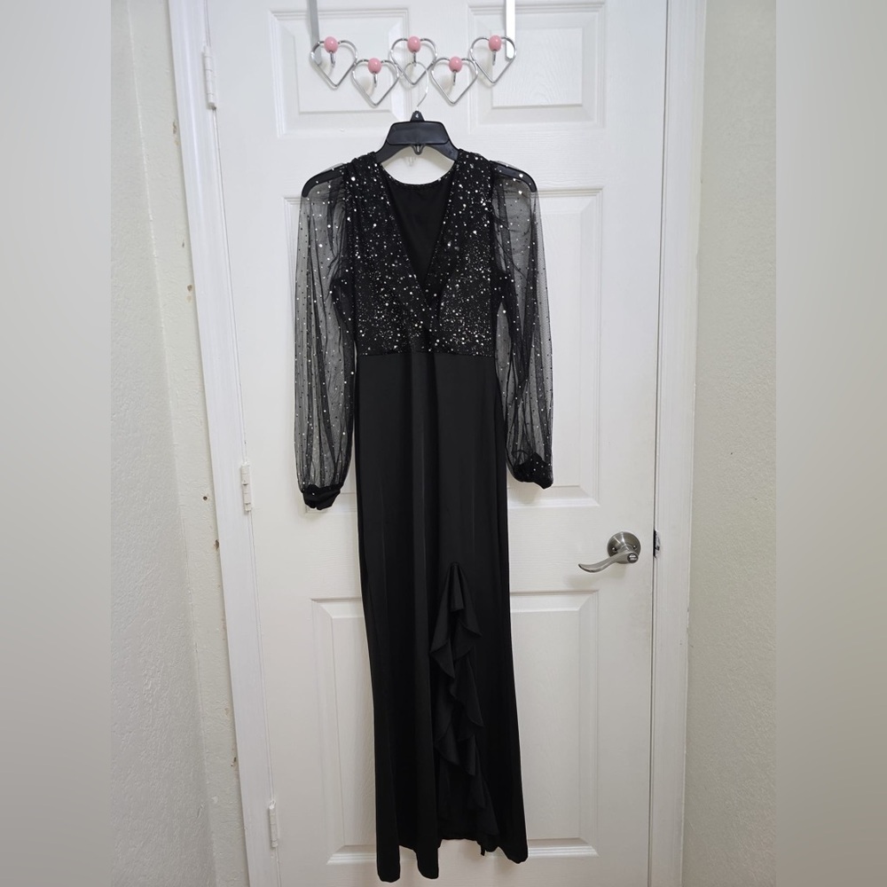 Black Sequin Long Sleeve Dress